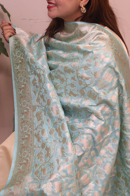 Elegant Blue Banarasi Silk Dupatta - Luxurion World