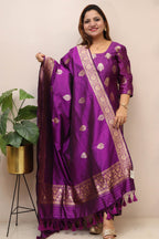 Pink Handloom Banarasi Pure Katan Silk Dupatta - Luxurion World- Crafted Heirlooms