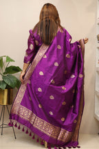 Pink Handloom Banarasi Pure Katan Silk Dupatta - Luxurion World- Crafted Heirlooms