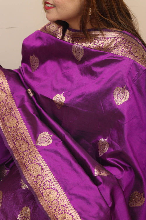 Pink Handloom Banarasi Pure Katan Silk Dupatta - Luxurion World- Crafted Heirlooms