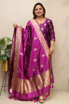 Purple Handloom Banarasi Pure Katan Silk Flower Design Dupatta - Luxurion World