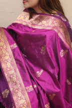 Purple Handloom Banarasi Pure Katan Silk Flower Design Dupatta - Luxurion World