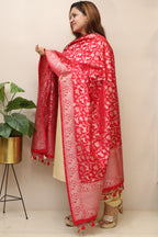 Red Banarasi Silk Dupatta - Luxurion World