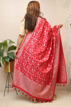 Red Banarasi Silk Dupatta - Luxurion World