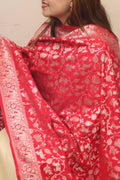 Red Banarasi Silk Dupatta - Luxurion World