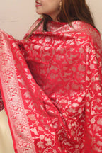 Red Banarasi Silk Dupatta - Luxurion World