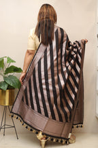 Elegant Black Banarasi Silk Stripe Design Dupatta - Luxurion World- Crafted Heirlooms