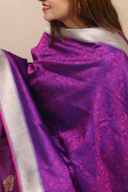 Purple Handloom Banarasi Pure Katan Silk Tanchui Dupatta - Luxurion World