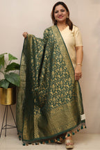 Green Banarasi Silk Dupatta - Elegant and Luxurious - Luxurion World- Crafted Heirlooms