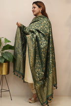 Green Banarasi Silk Dupatta - Elegant and Luxurious - Luxurion World- Crafted Heirlooms