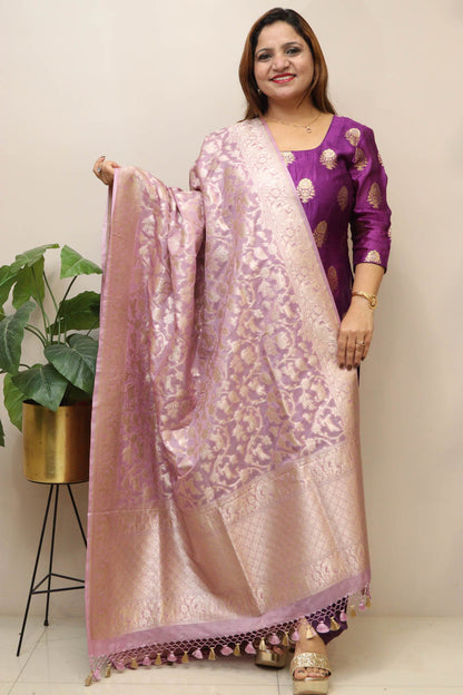 Elegant Lavender Banarasi Silk Dupatta - Luxurion World
