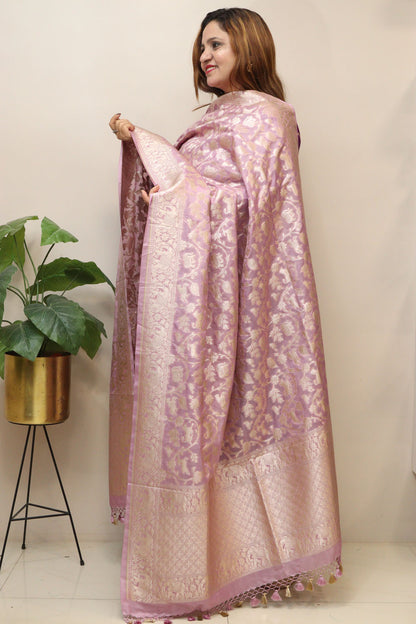 Elegant Lavender Banarasi Silk Dupatta - Luxurion World