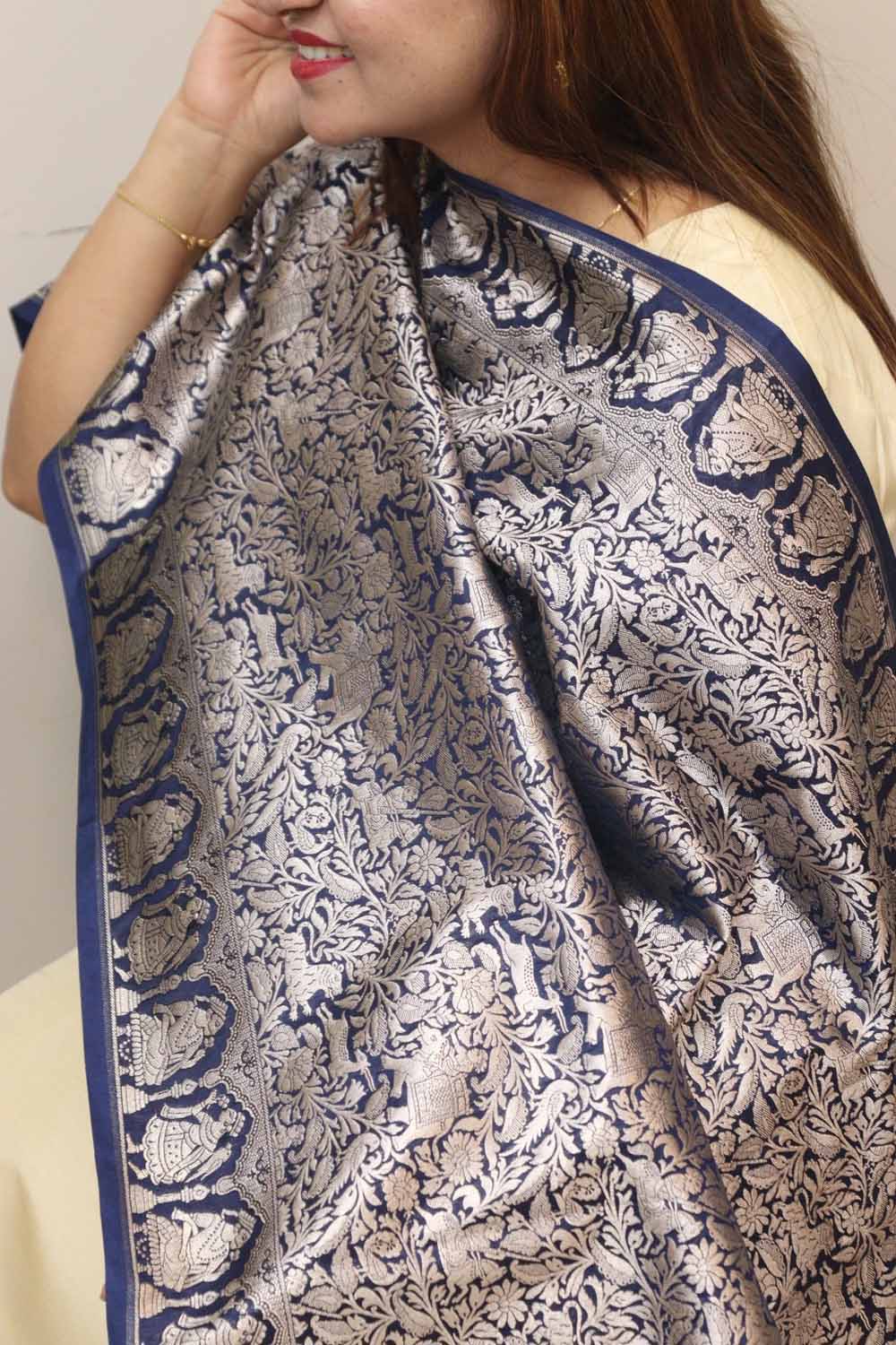 Elegant Blue Banarasi Silk Dupatta - Luxurion World