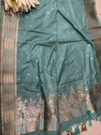 Blue Banarasi Silk Dupatta with Sona Roopa Ghat Design - Luxurion World- Crafted Heirlooms