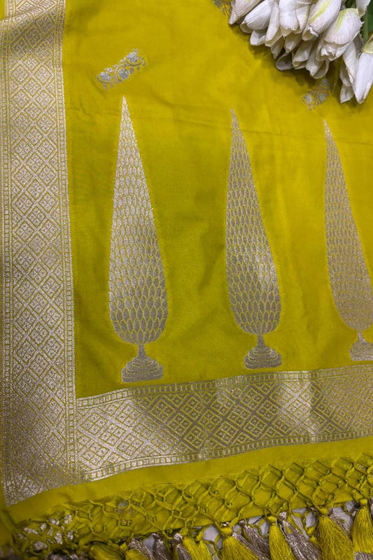 Stunning Green Banarasi Silk Dupatta with Sona Roopa - Luxurion World
