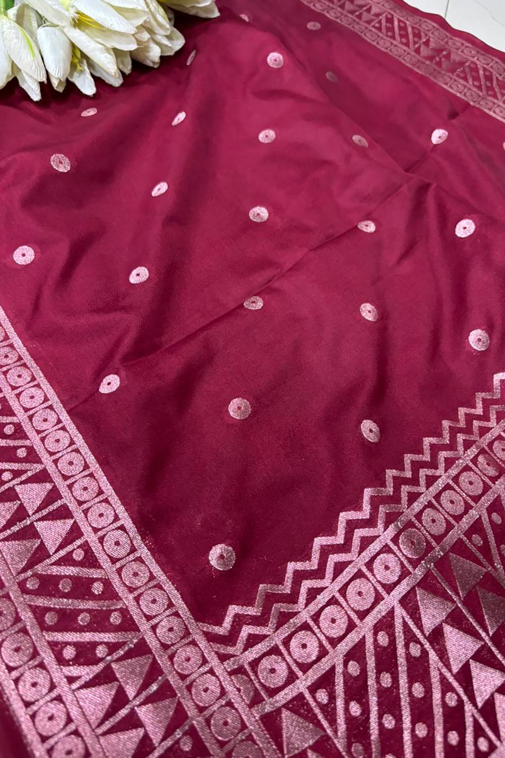 Beautiful Pink Banarasi Silk Dupatta - Luxurion World- Crafted Heirlooms