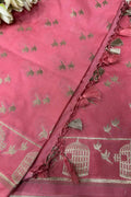Stunning Pink Banarasi Silk Bird Dupatta - Luxurion World- Crafted Heirlooms