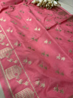Stunning Pink Banarasi Silk Bird Dupatta - Luxurion World- Crafted Heirlooms