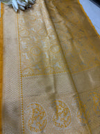 Yellow Banarasi Silk Dupatta with Floral Design - Luxurion World- Crafted Heirlooms