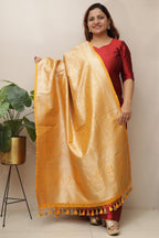 Yellow Banarasi Silk Dupatta with Floral Design - Luxurion World- Crafted Heirlooms