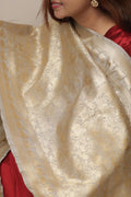 Elegant Grey Banarasi Silk Dupatta with Floral Design - Luxurion World- Crafted Heirlooms