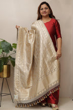 Elegant Grey Banarasi Silk Dupatta with Floral Design - Luxurion World- Crafted Heirlooms