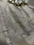 Elegant Grey Banarasi Silk Dupatta with Floral Design - Luxurion World- Crafted Heirlooms