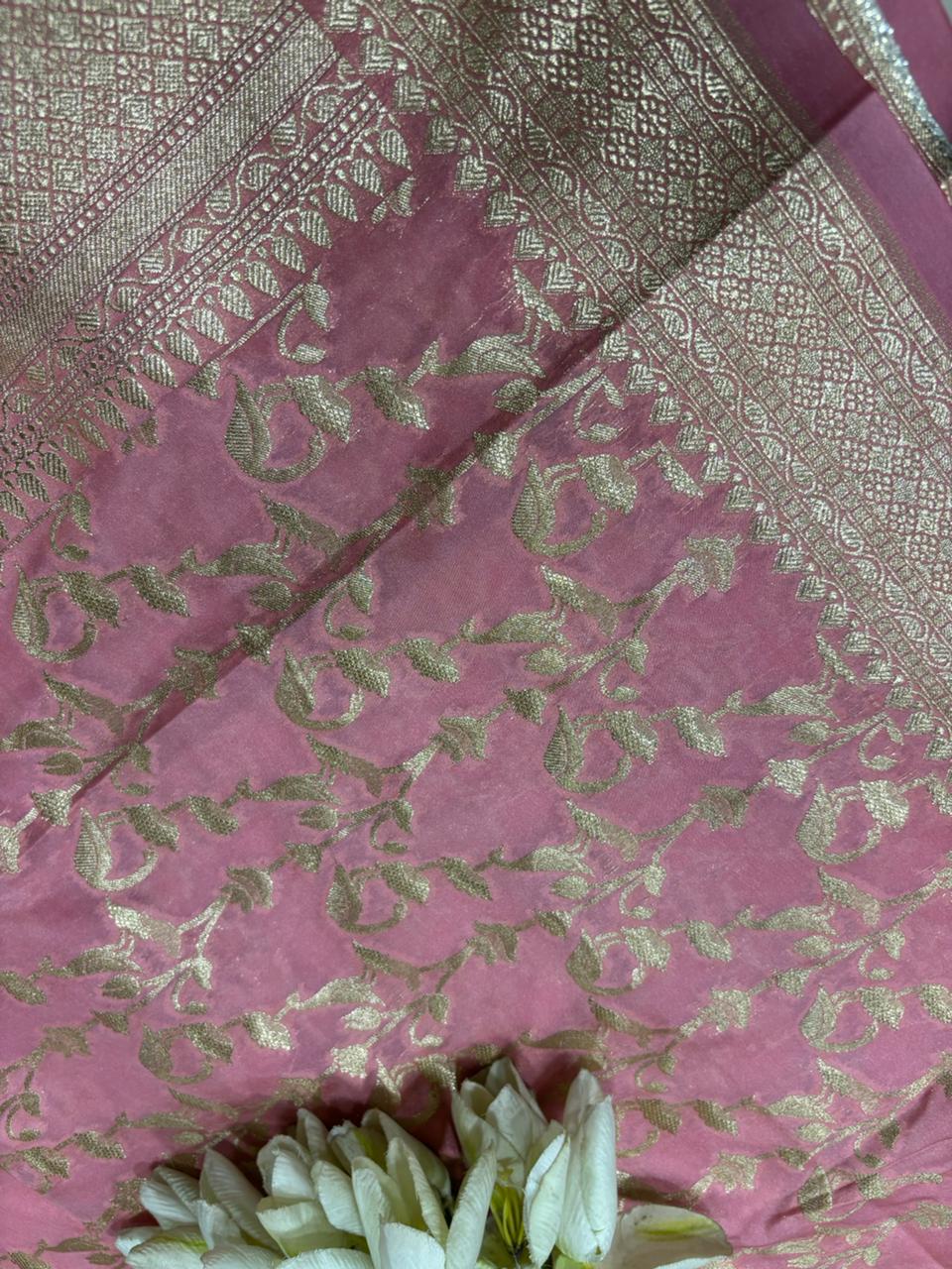 Stunning Pink Banarasi Silk Flower Dupatta - Luxurion World