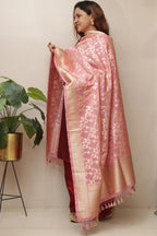 Stunning Pink Banarasi Silk Flower Dupatta - Luxurion World