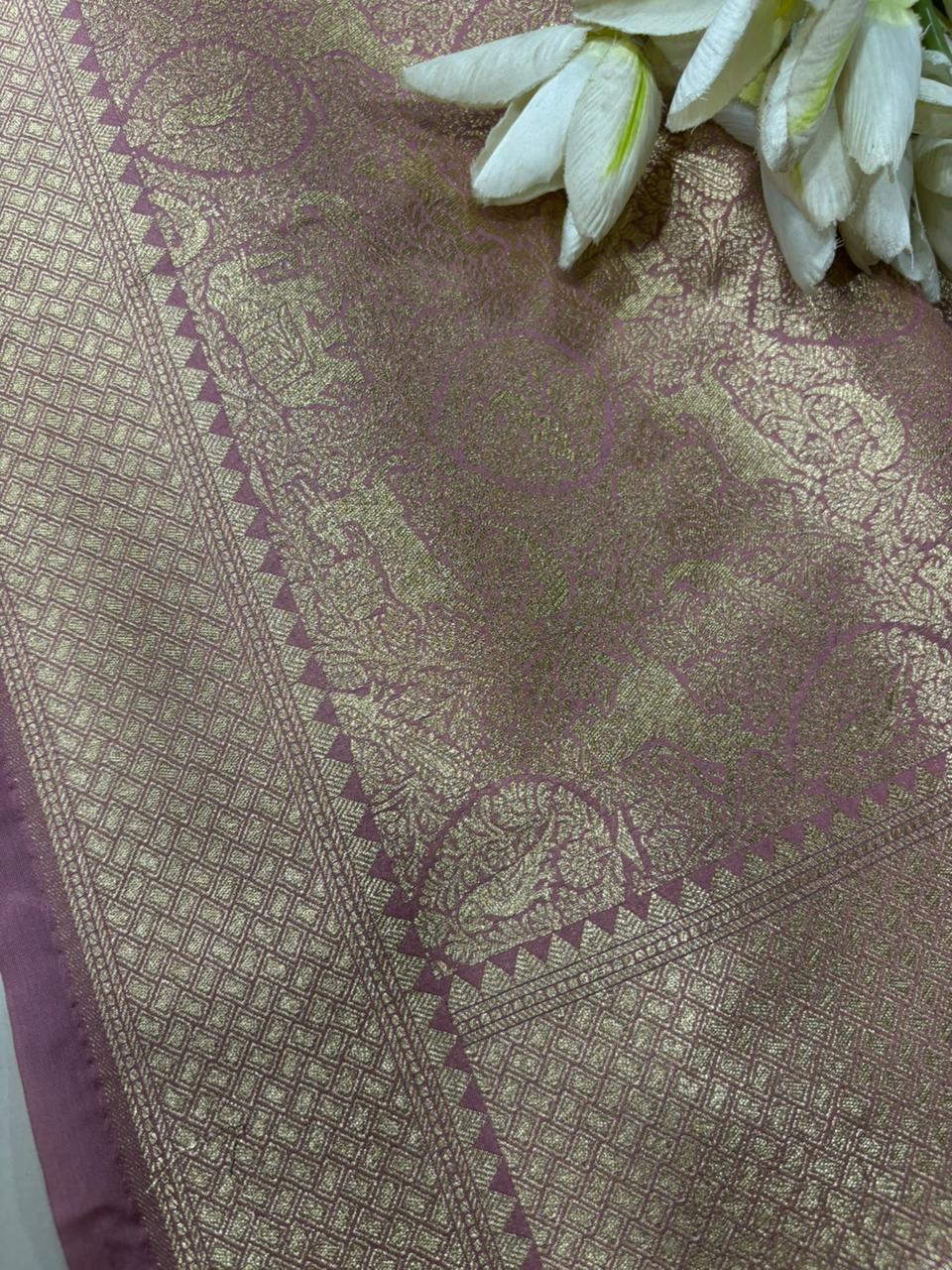 Stunning Pink Banarasi Silk Dupatta with Floral Motifs - Luxurion World- Crafted Heirlooms
