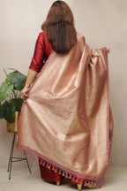 Stunning Pink Banarasi Silk Dupatta with Floral Motifs - Luxurion World- Crafted Heirlooms