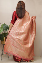 Peach Banarasi Silk Shikargah & Flower Dupatta - Luxurion World- Crafted Heirlooms
