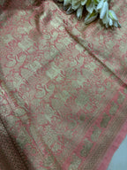 Peach Banarasi Silk Shikargah & Flower Dupatta - Luxurion World- Crafted Heirlooms