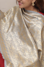 Elegant Grey Banarasi Silk Dupatta with Floral Design - Luxurion World- Crafted Heirlooms