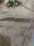 Stunning Pink Banarasi Silk Dupatta with Floral Design - Luxurion World- Crafted Heirlooms