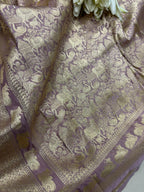 Pastel Purple Banarasi Silk Dupatta with Floral Design - Luxurion World- Crafted Heirlooms