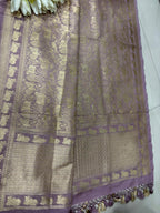 Pastel Purple Banarasi Silk Dupatta with Floral Design - Luxurion World- Crafted Heirlooms