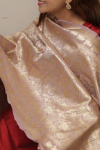 Pastel Purple Banarasi Silk Dupatta with Floral Design - Luxurion World- Crafted Heirlooms