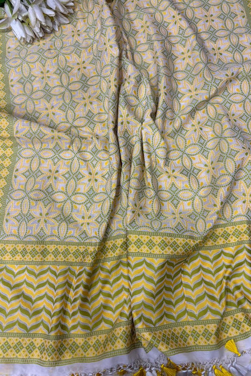 Pastel Banarasi Cotton Patola Design Dupatta - Luxurion World- Crafted Heirlooms