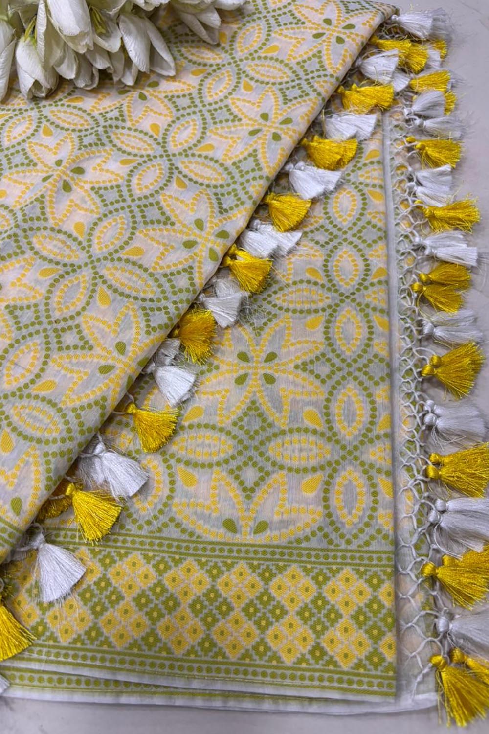 Pastel Banarasi Cotton Patola Design Dupatta - Luxurion World- Crafted Heirlooms