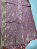 Stunning Pink Banarasi Cotton Dupatta - Luxurion World- Crafted Heirlooms