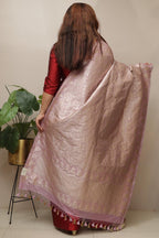 Pink Banarasi Silk Flower Design Dupatta - Luxurion World- Crafted Heirlooms