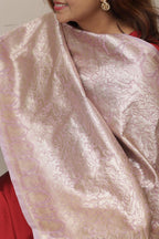 Pink Banarasi Silk Flower Design Dupatta - Luxurion World- Crafted Heirlooms