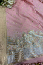 Pink Banarasi Silk Dupatta — Ghat Design Border, Festive