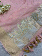 Pink Banarasi Silk Dupatta — Ghat Design Border, Festive