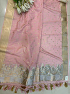 Pink Banarasi Silk Dupatta — Ghat Design Border, Festive