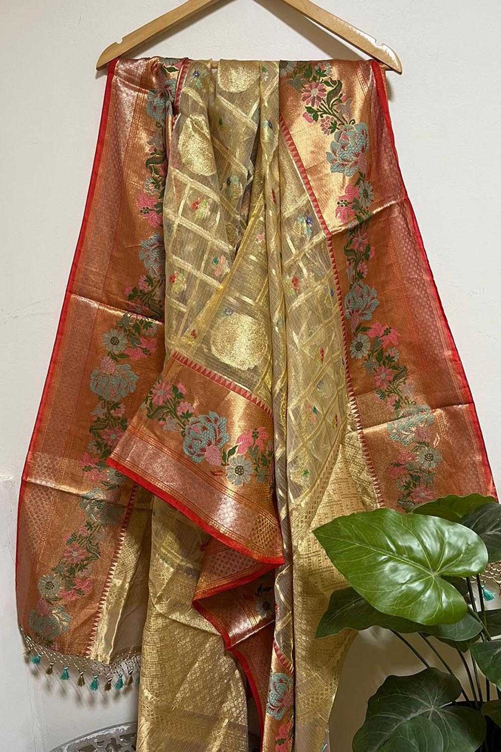 Pastel Banarasi Kota Tissue Paithani Dupatta with Design Border - Luxurion World