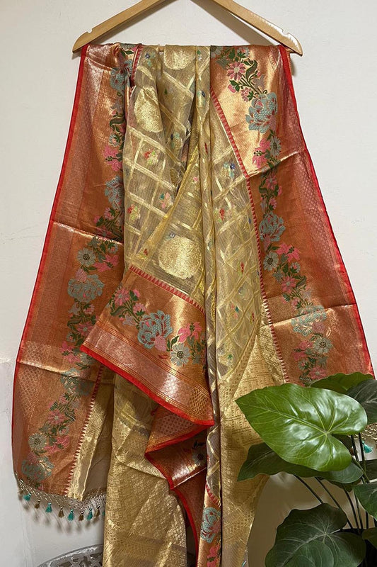 Elegant Pastel Banarasi Kota Tissue Paithani Dupatta with Design Border - Luxurion World