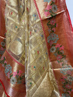 Pastel Banarasi Kota Tissue Paithani Dupatta with Design Border - Luxurion World