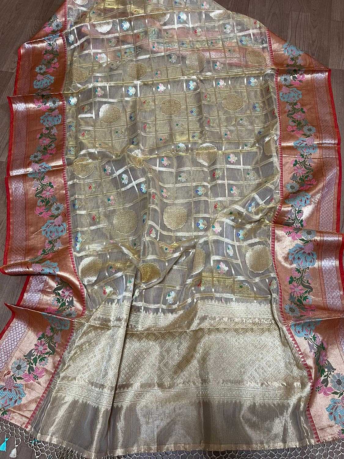 Pastel Banarasi Kota Tissue Paithani Dupatta with Design Border - Luxurion World